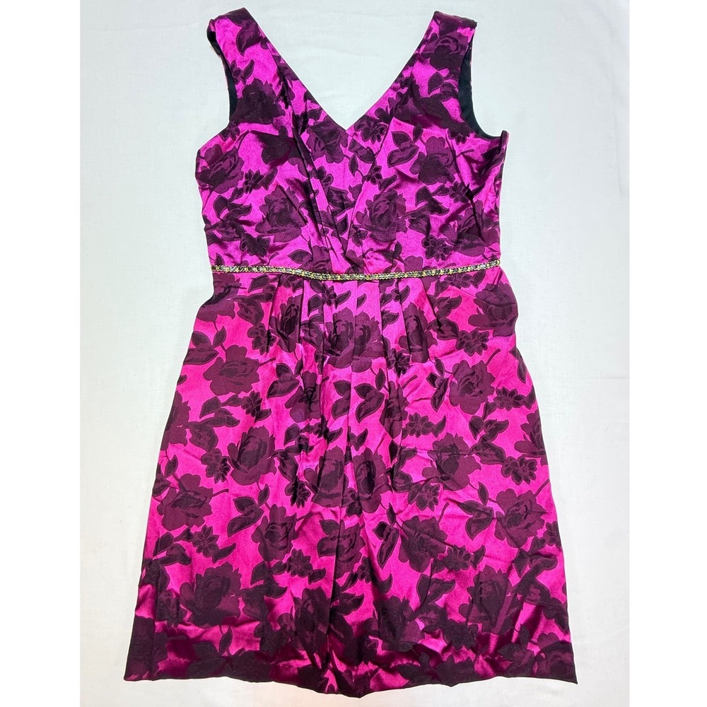 Corey P Magenta Floral Brocade V-Neck Sheath Dress with Chain Waist Size‎ 14
